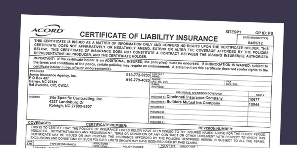 Certificate insurance business commercial compensation auto liability policy declaration workers usaa document forged general sample does iso progress certificates contractors